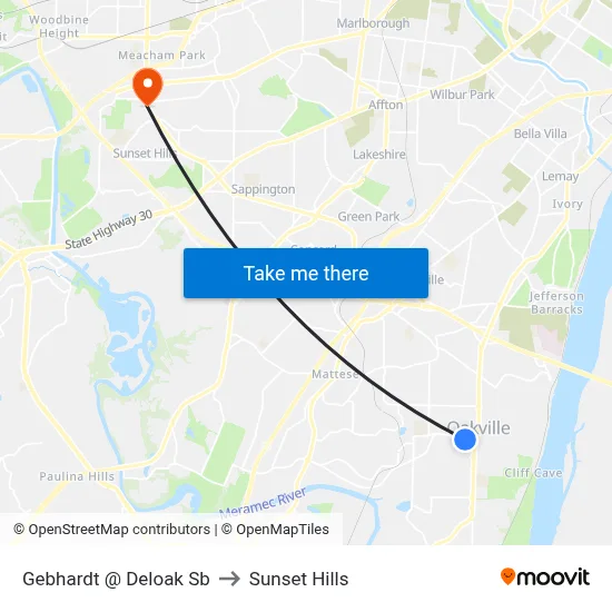Gebhardt @ Deloak Sb to Sunset Hills map