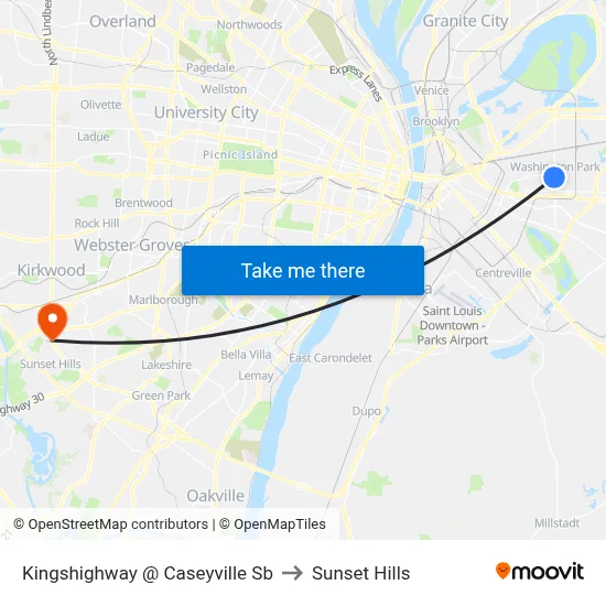 Kingshighway @ Caseyville Sb to Sunset Hills map