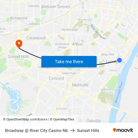 Broadway @ River City Casino Nb to Sunset Hills map