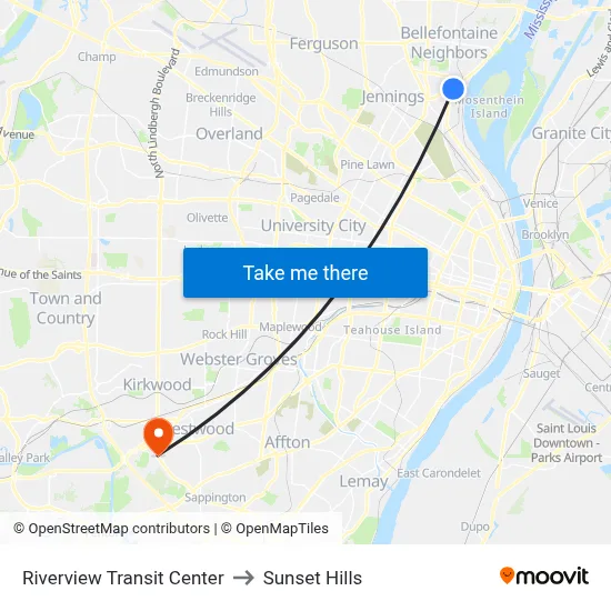 Riverview Transit Center to Sunset Hills map