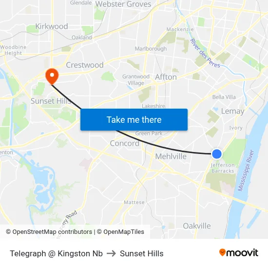 Telegraph @ Kingston Nb to Sunset Hills map