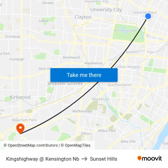 Kingshighway @ Kensington Nb to Sunset Hills map