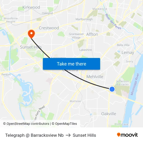 Telegraph @ Barracksview Nb to Sunset Hills map