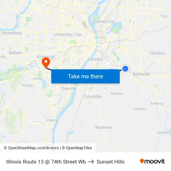 Illinois Route 13 @ 74th Street Wb to Sunset Hills map