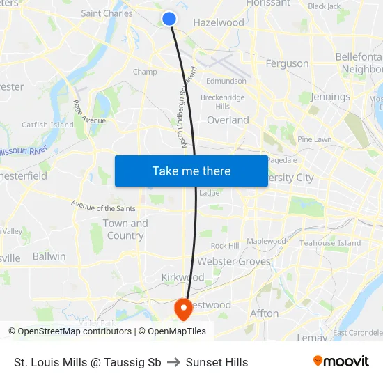 St. Louis Mills @ Taussig Sb to Sunset Hills map