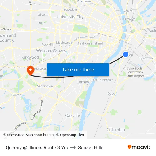 Queeny @ Illinois Route 3 Wb to Sunset Hills map