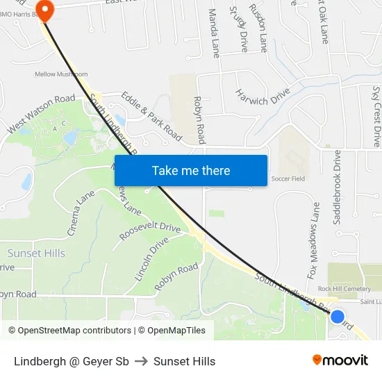 Lindbergh @ Geyer Sb to Sunset Hills map