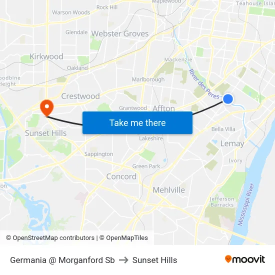 Germania @ Morganford Sb to Sunset Hills map