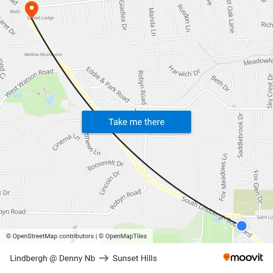 Lindbergh @ Denny Nb to Sunset Hills map
