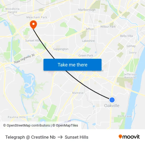 Telegraph @ Crestline Nb to Sunset Hills map
