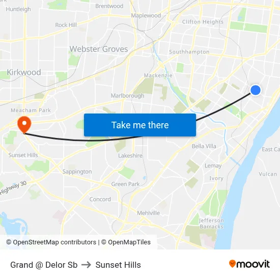 Grand @ Delor Sb to Sunset Hills map