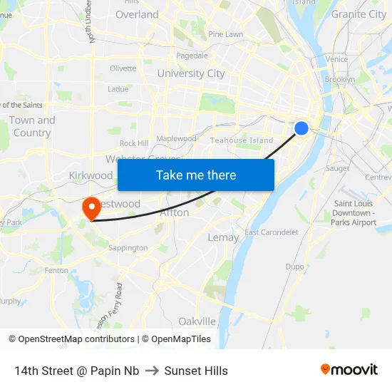 14th Street @ Papin Nb to Sunset Hills map