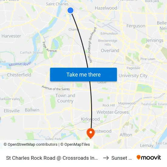 St Charles Rock Road @ Crossroads Industrial Eb to Sunset Hills map
