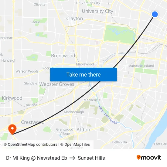 Dr Ml King @ Newstead Eb to Sunset Hills map