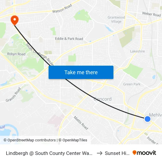 Lindbergh @ South County Center Way Eb to Sunset Hills map
