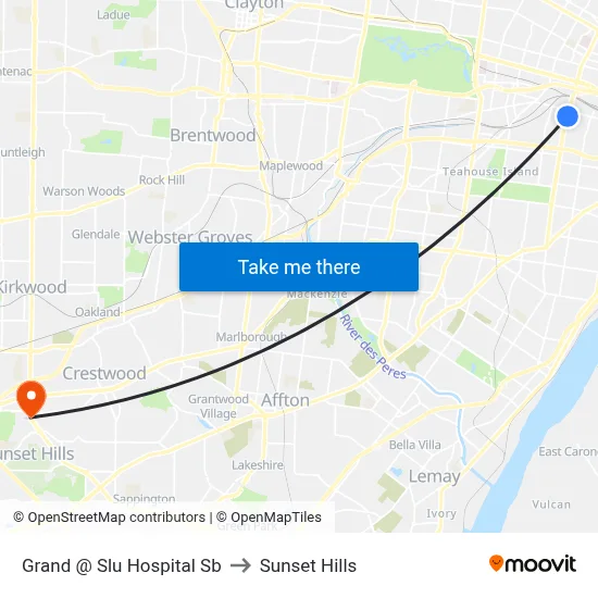 Grand @ Slu Hospital Sb to Sunset Hills map