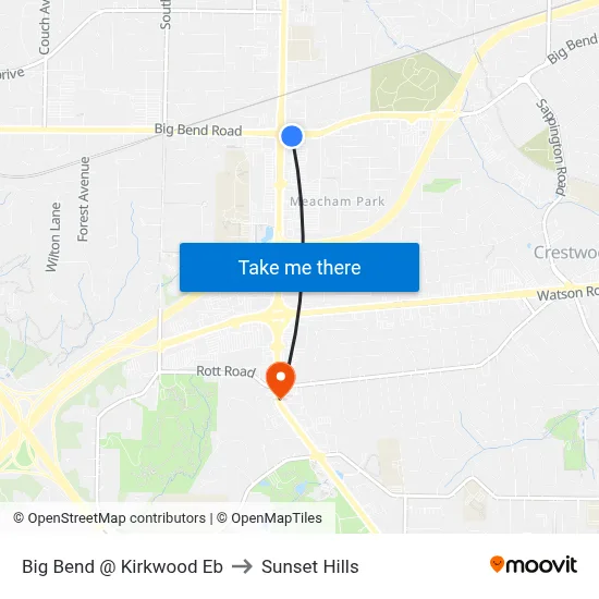 Big Bend @ Kirkwood Eb to Sunset Hills map