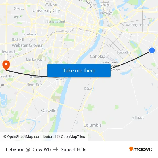 Lebanon @ Drew Wb to Sunset Hills map