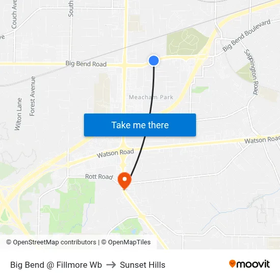 Big Bend @ Fillmore Wb to Sunset Hills map