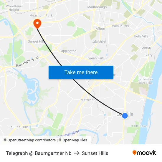 Telegraph @ Baumgartner Nb to Sunset Hills map
