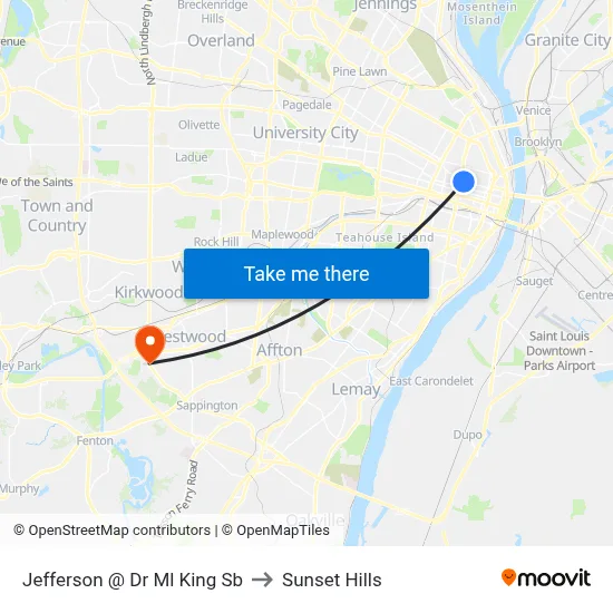 Jefferson @ Dr Ml King Sb to Sunset Hills map