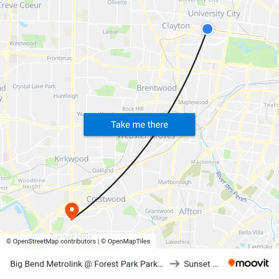 Big Bend Metrolink @ Forest Park Parkway Nb to Sunset Hills map