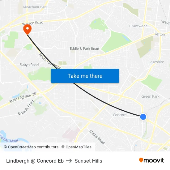Lindbergh @ Concord Eb to Sunset Hills map
