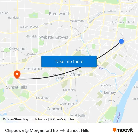 Chippewa @ Morganford Eb to Sunset Hills map