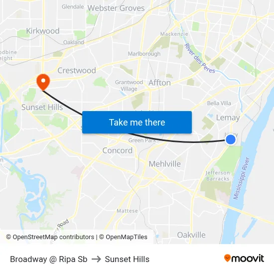 Broadway @ Ripa Sb to Sunset Hills map