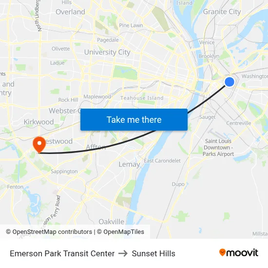 Emerson Park Transit Center to Sunset Hills map