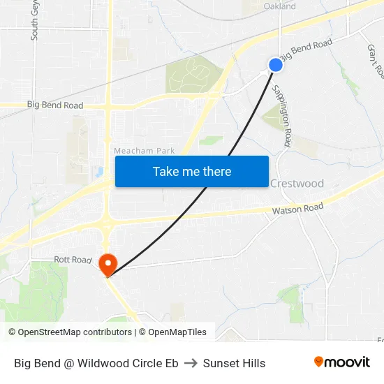Big Bend @ Wildwood Circle Eb to Sunset Hills map