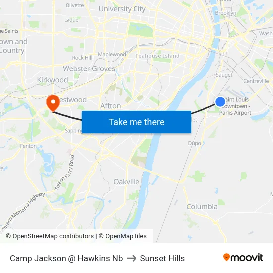 Camp Jackson @ Hawkins Nb to Sunset Hills map