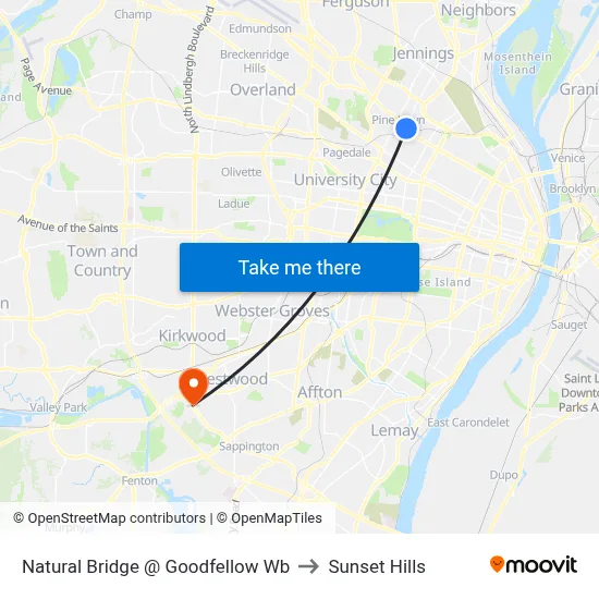 Natural Bridge @ Goodfellow Wb to Sunset Hills map