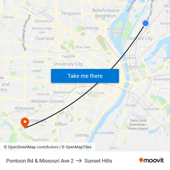 Pontoon Rd & Missouri Ave 2 to Sunset Hills map