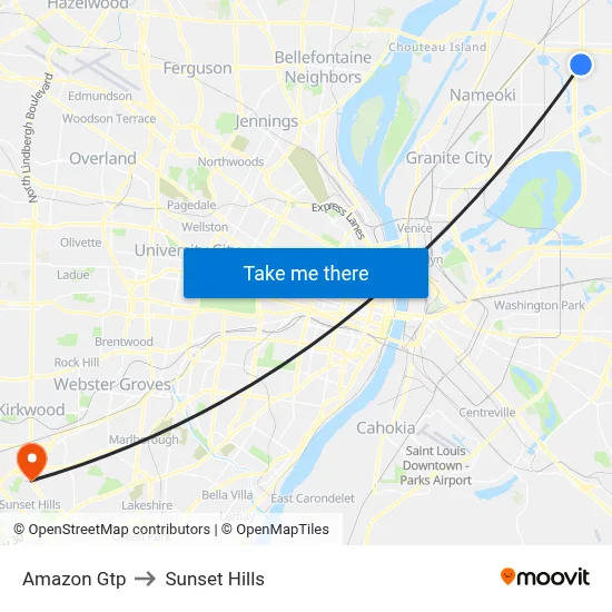 Amazon Gtp to Sunset Hills map