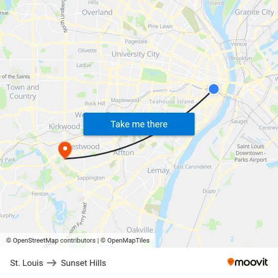 St. Louis to Sunset Hills map