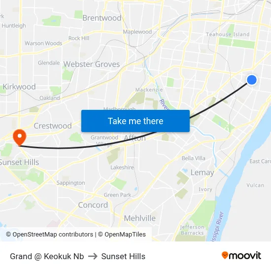 Grand @ Keokuk Nb to Sunset Hills map