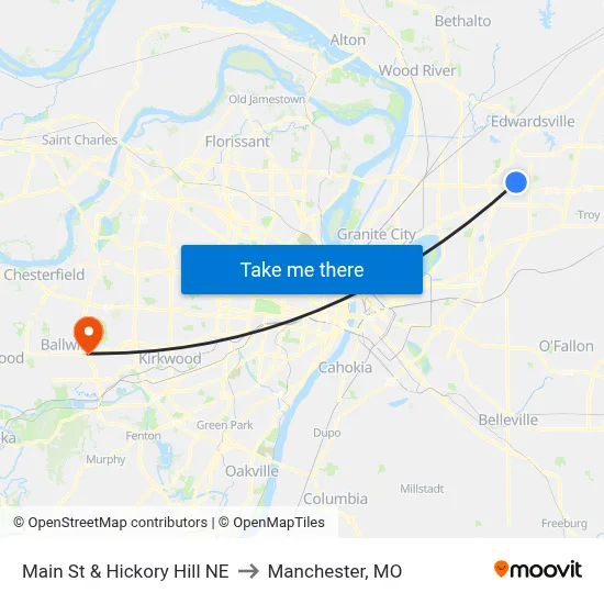 Main St & Hickory Hill NE to Manchester, MO map