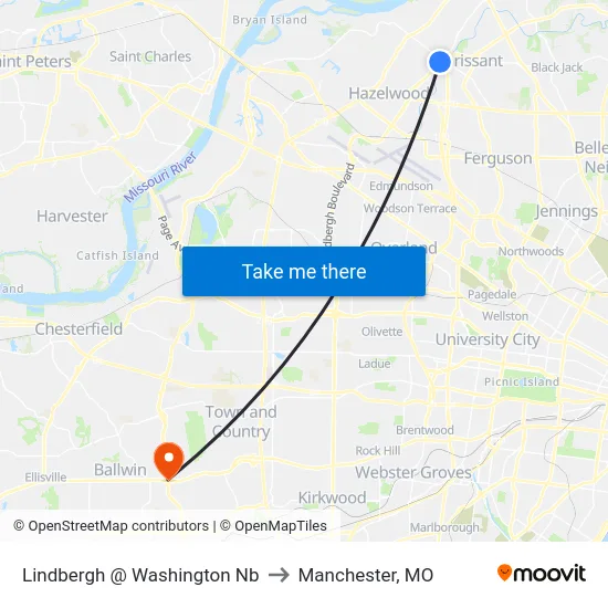 Lindbergh @ Washington Nb to Manchester, MO map