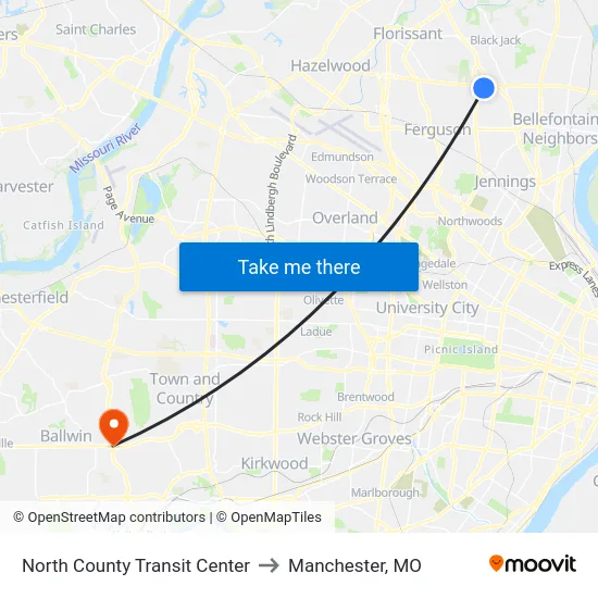 North County Transit Center to Manchester, MO map