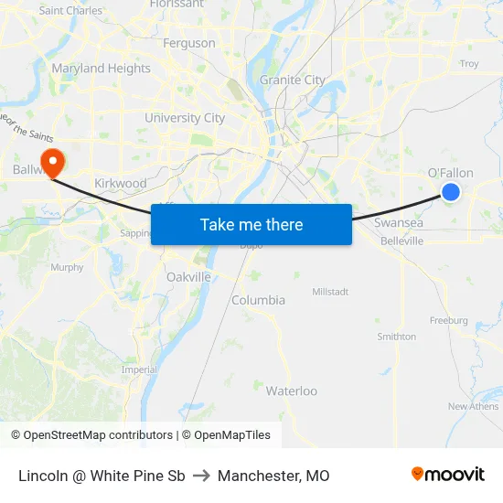 Lincoln @ White Pine Sb to Manchester, MO map