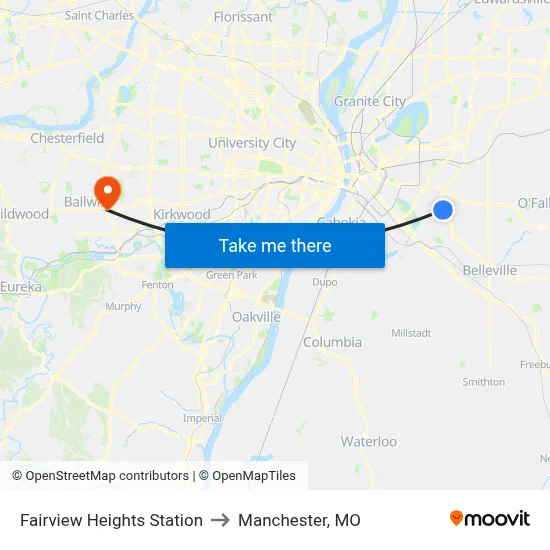 Fairview Heights Station to Manchester, MO map