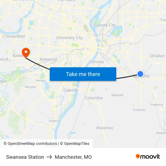 Swansea Station to Manchester, MO map
