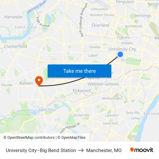 University City–Big Bend Station to Manchester, MO map