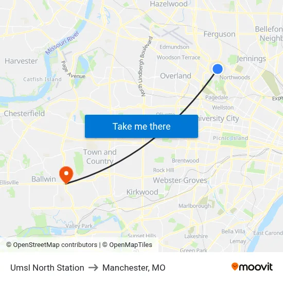 Umsl North Station to Manchester, MO map