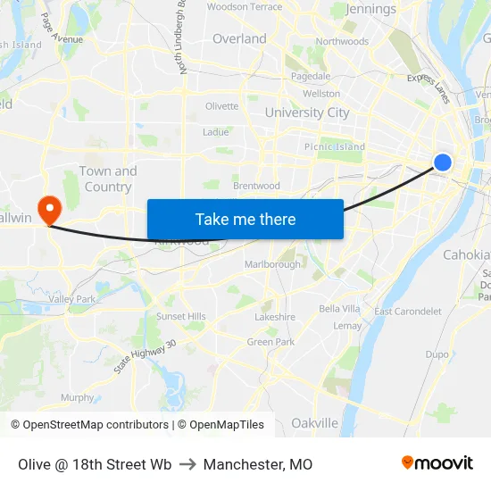 Olive @ 18th Street Wb to Manchester, MO map