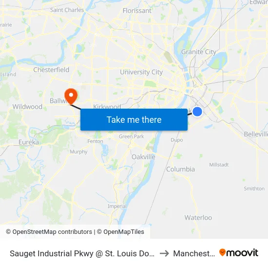 Sauget Industrial Pkwy @ St. Louis Downtown Airport Eb to Manchester, MO map