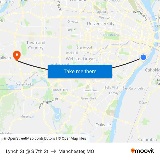 Lynch St @ S 7th St to Manchester, MO map
