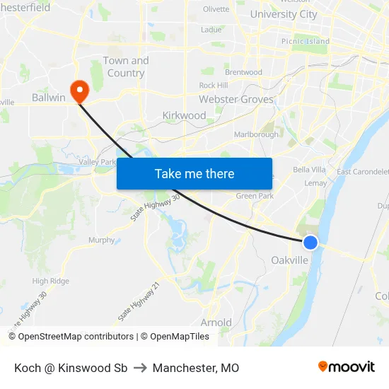 Koch @ Kinswood Sb to Manchester, MO map