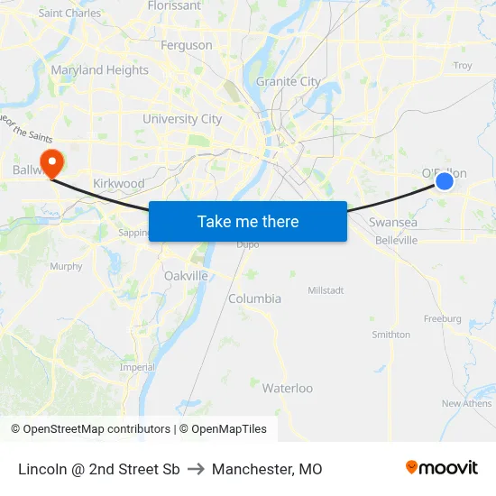 Lincoln @ 2nd Street Sb to Manchester, MO map
